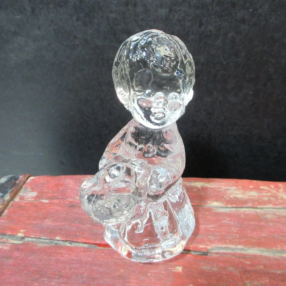 Vintage Clear Glass Cherub Angel Candle Holders Figurines Set of 2